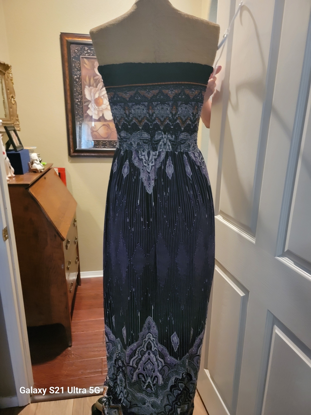 Strapless Maxi Dress in Black and Purple